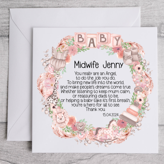Midwife Thank You Card - floral wreath