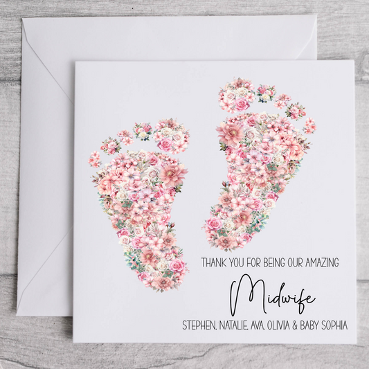 Midwife Thank You Card - Flower Feet
