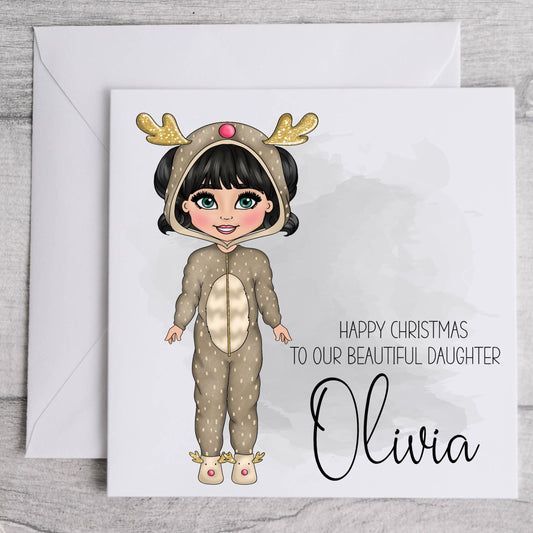 Girl/Daughter Christmas Card - Reindeer