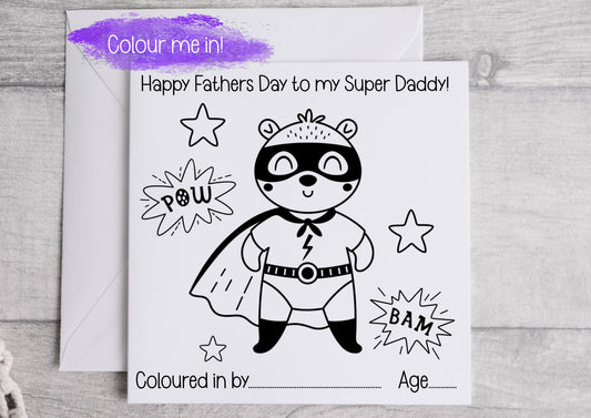 Fathers Day Colour me in Card - Superhero