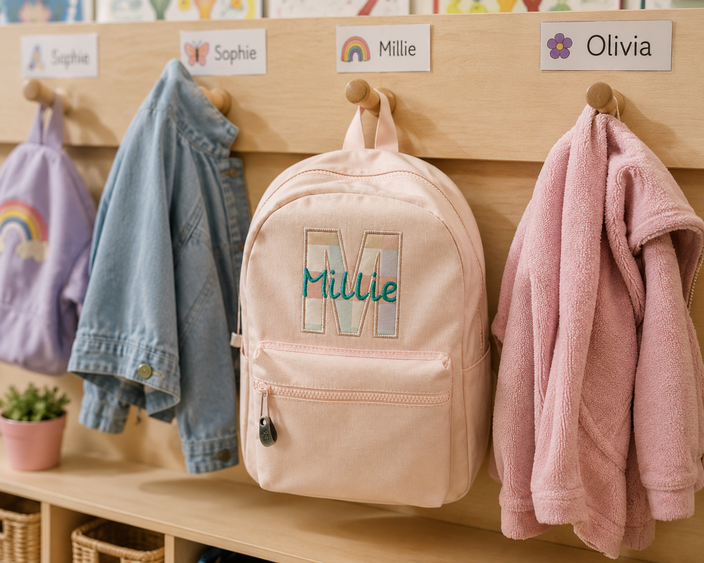 Gingham Backpack – Appliqué Initial Design