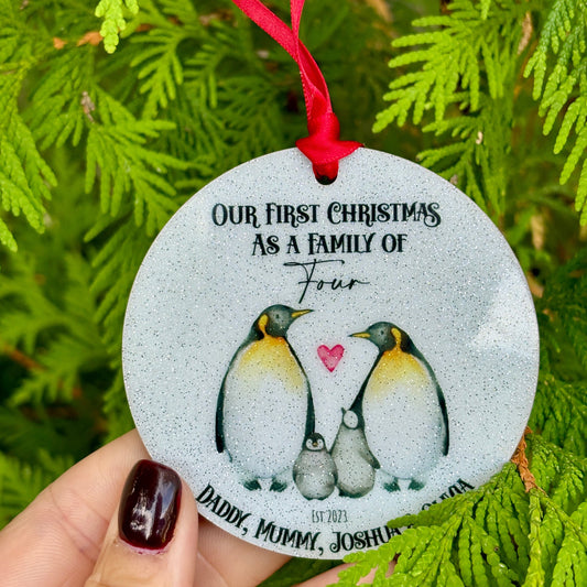 Penguin First Christmas Glitter Bauble