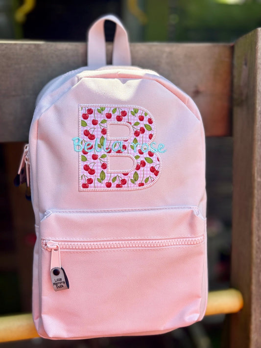 Personalised Baby Pink Initial Name Cherry Design Backpack - applique - Little Mamma Duck