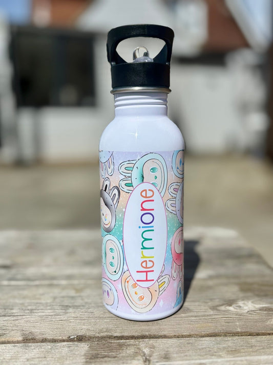 Personalised Labubu Inspired Kids Water Bottle - Rainbow background - Little Mamma Duck