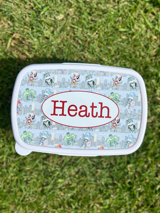 Superhero lunch box for kids with bright comic-style design