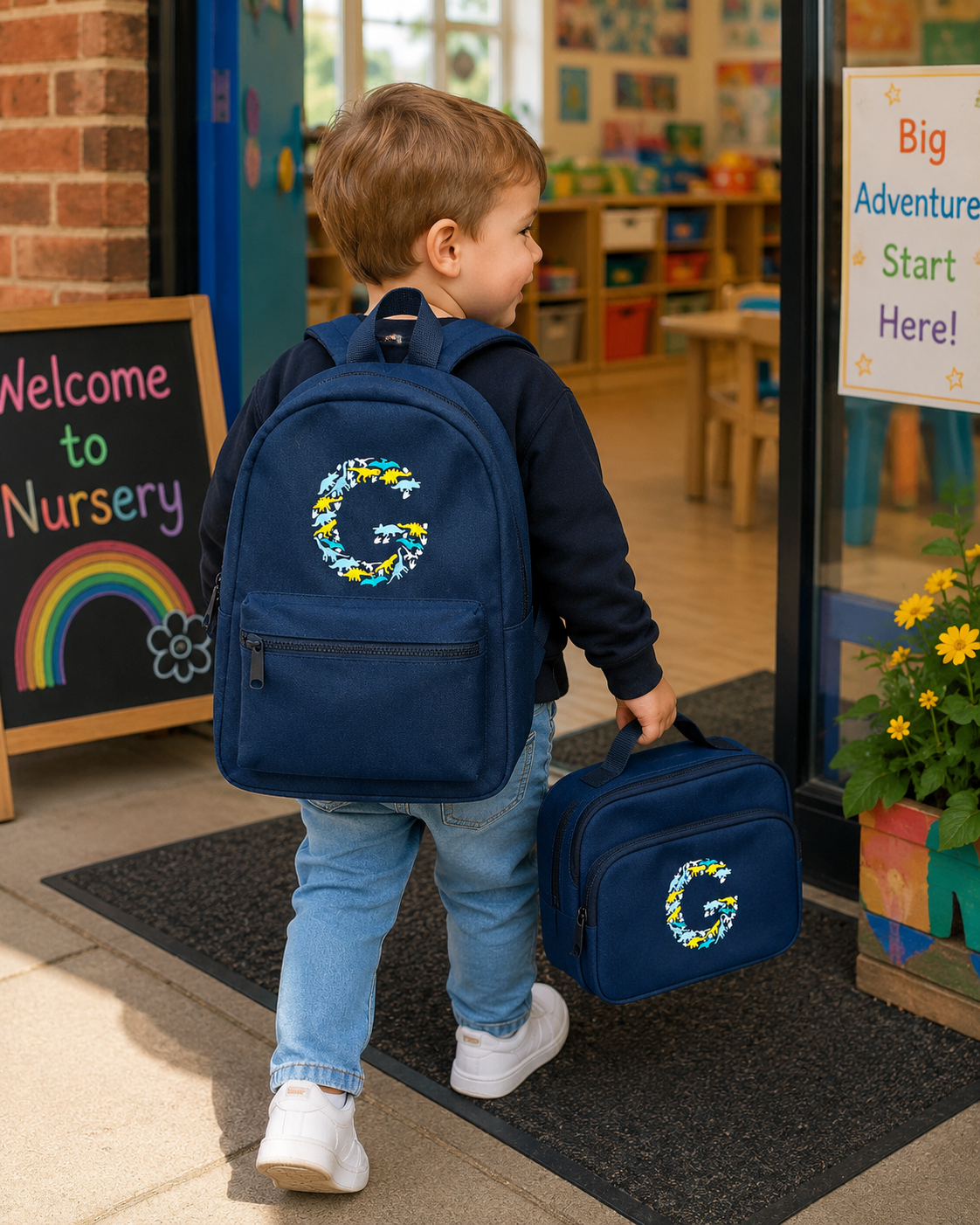 Dinosaur Initial Navy Rucksack & Lunch Bag