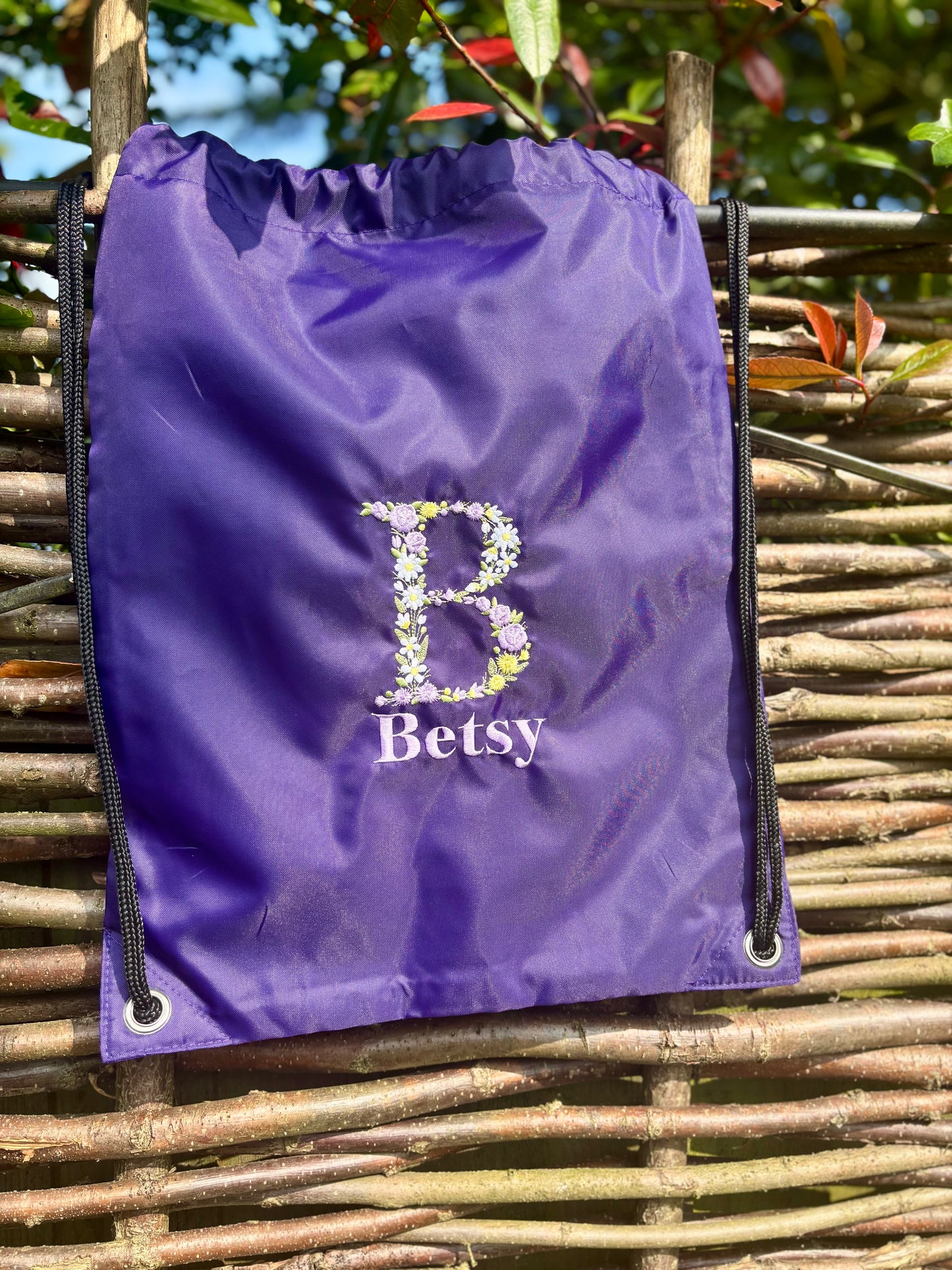 Flower Initial Drawstring Bag