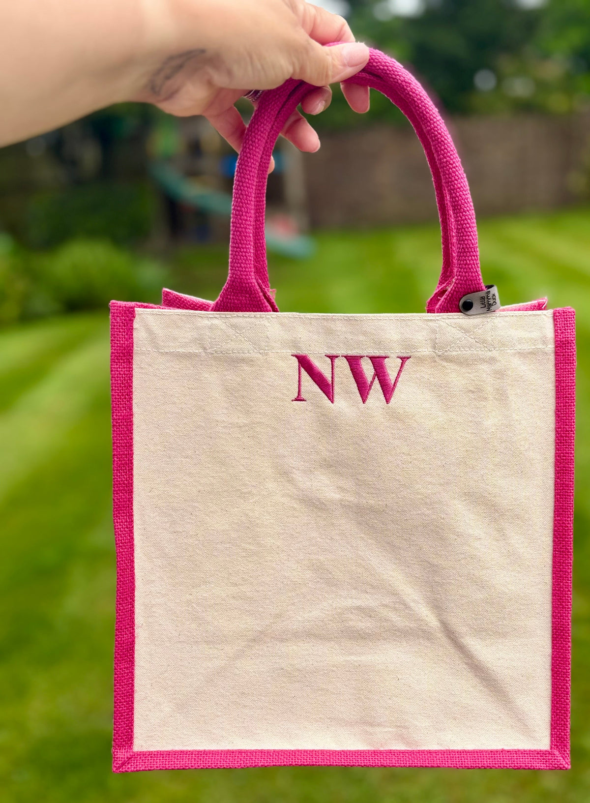 Eco-friendly jute bag for teachers with embroidered initials

