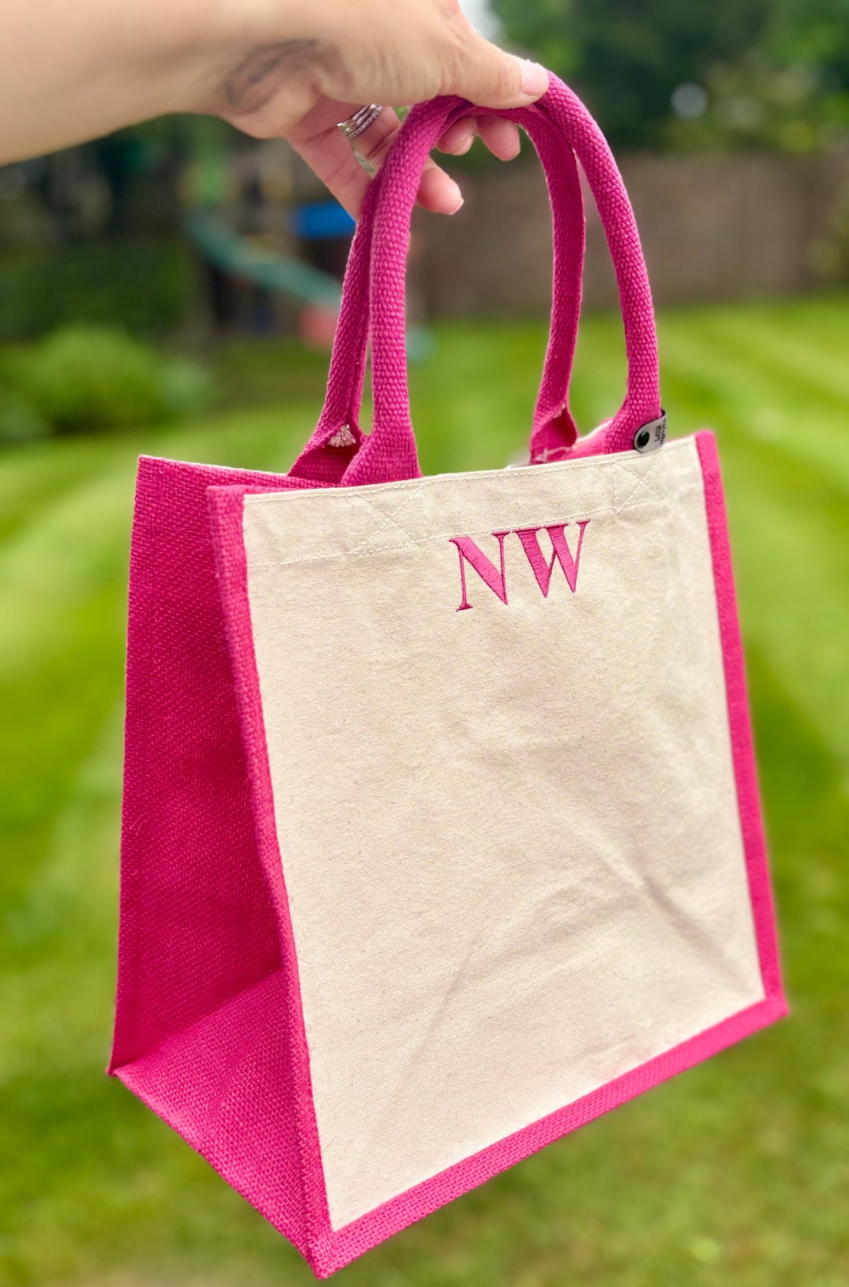 Personalised jute tote bag with teacher's name