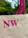 Reusable jute shopping bag with teacher design