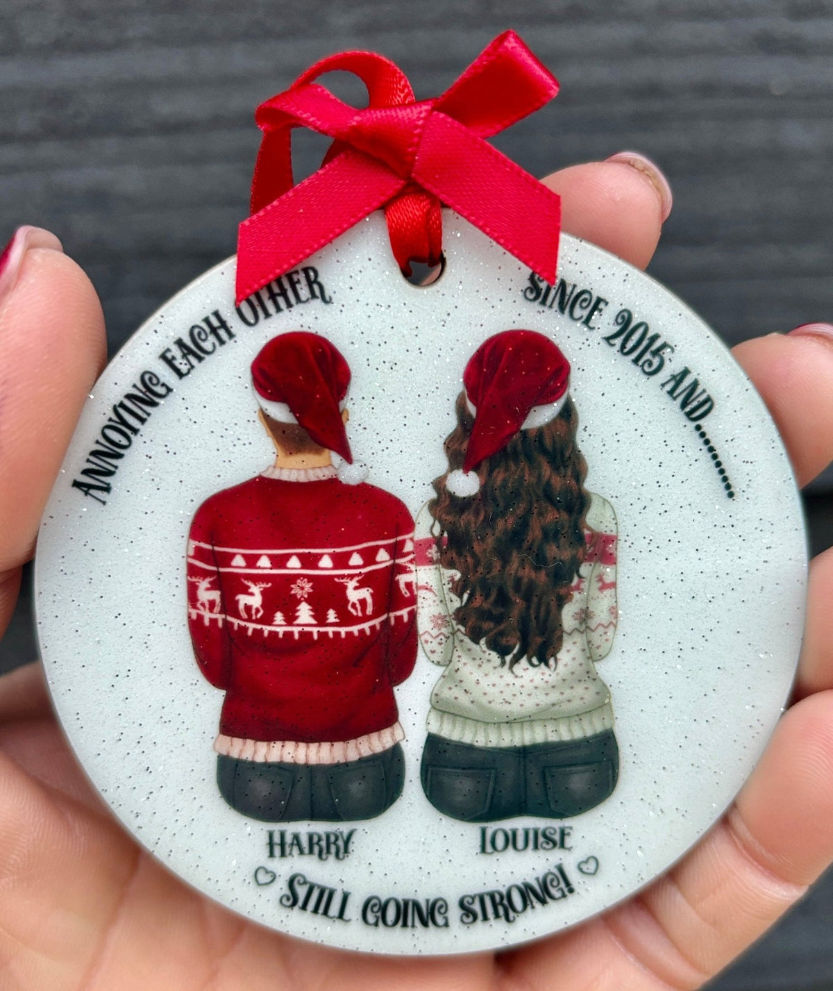 Personalised Christmas ornament for couples with humorous message