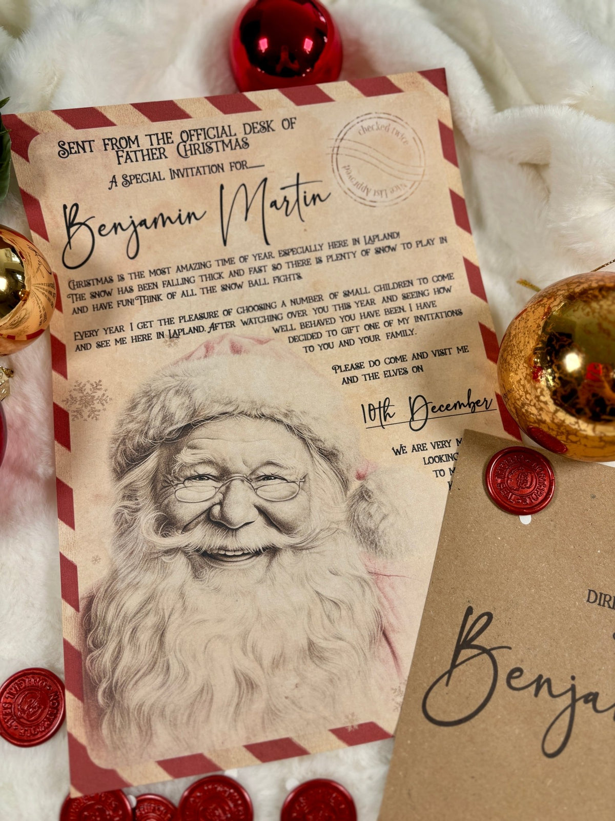 Lapland invitation with Santa letter styling and custom name details