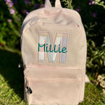 Personalised Baby Pink Gingham Backpack – Appliqué Initial Design - Little Mamma Duck