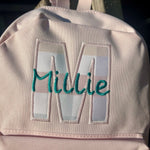 Personalised Baby Pink Gingham Backpack – Appliqué Initial Design - Little Mamma Duck
