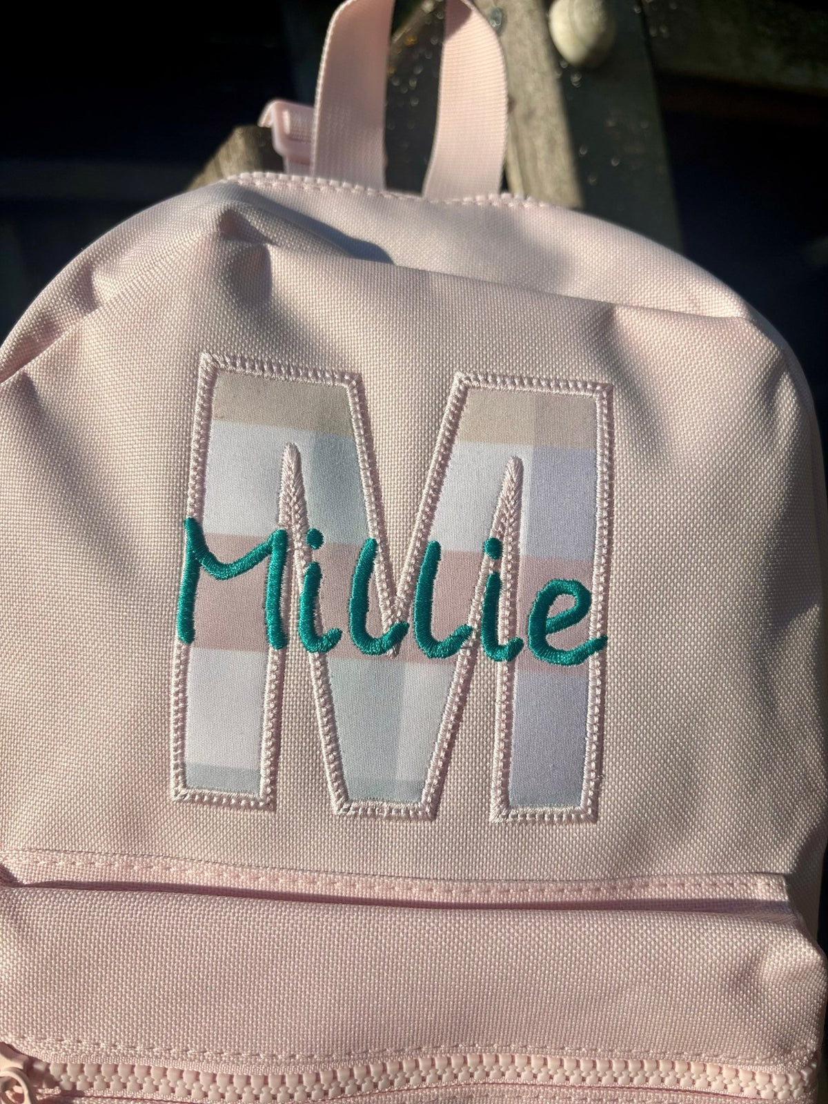 Personalised Baby Pink Gingham Backpack – Appliqué Initial Design - Little Mamma Duck