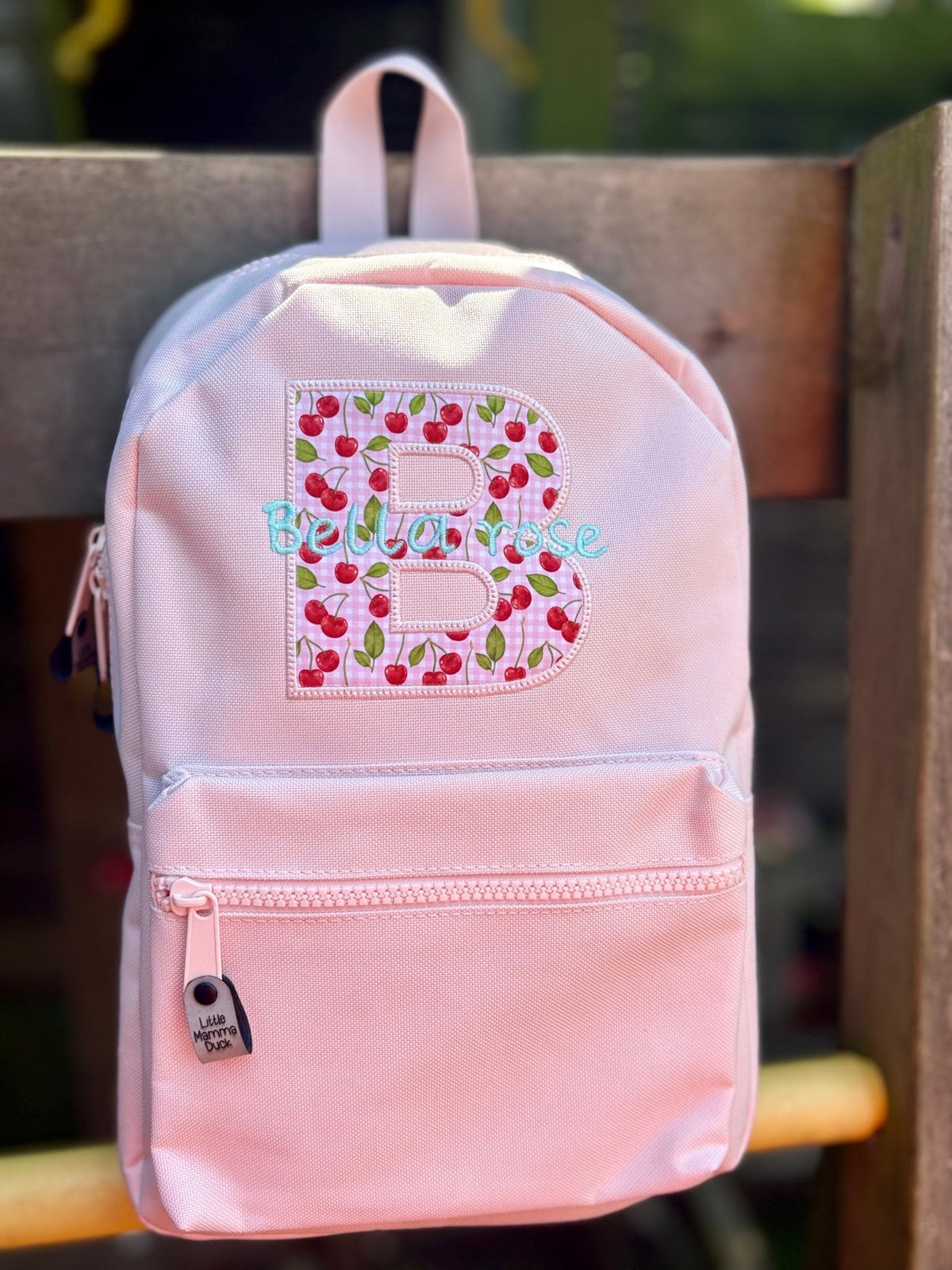 Personalised Baby Pink Initial Name Cherry Design Backpack - applique - Little Mamma Duck
