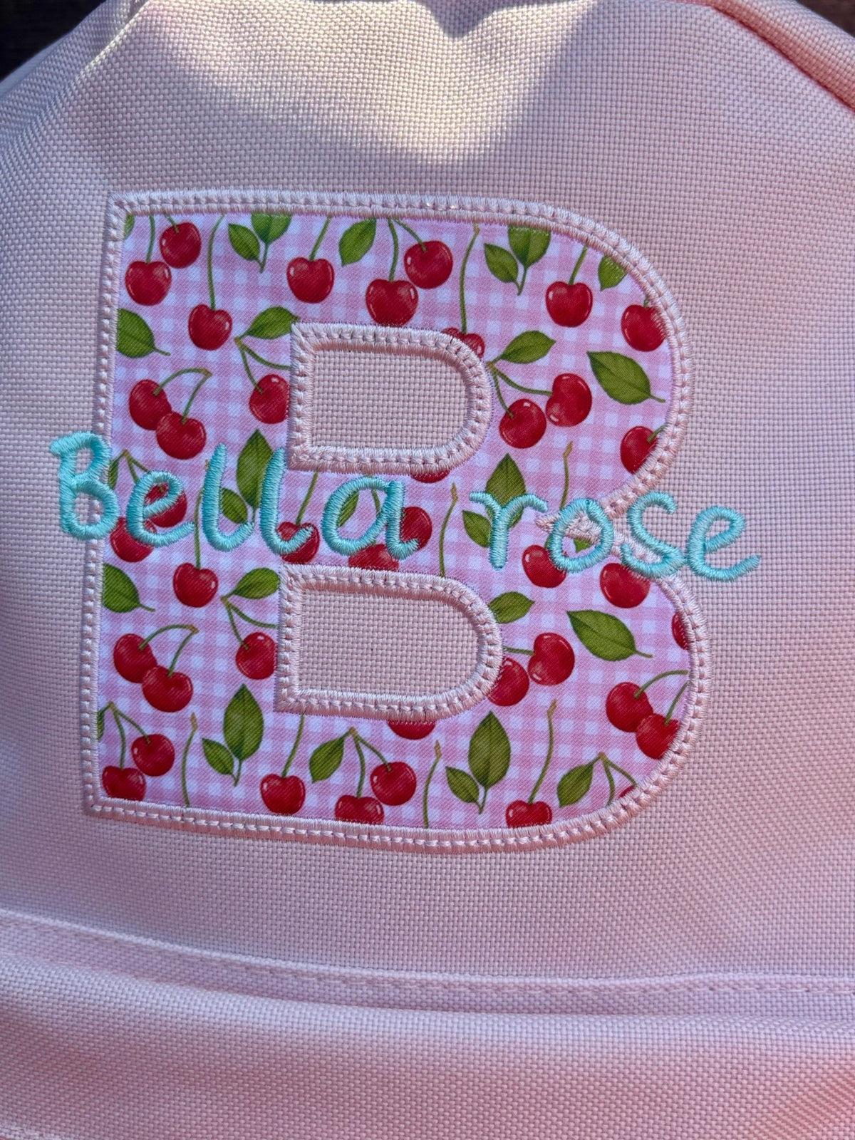 Personalised Baby Pink Initial Name Cherry Design Backpack - applique - Little Mamma Duck