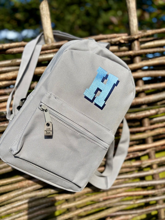 Personalised Blue Initial Rucksack - Block Shadow - Little Mamma Duck
