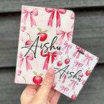 Personalised Cherry & Bows Passport Cover & Luggage Tag Set – Custom Travel Gift - Little Mamma Duck
