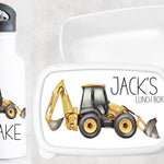 Personalised Digger Water Bottle & Lunch Box Set - Little Mamma Duck