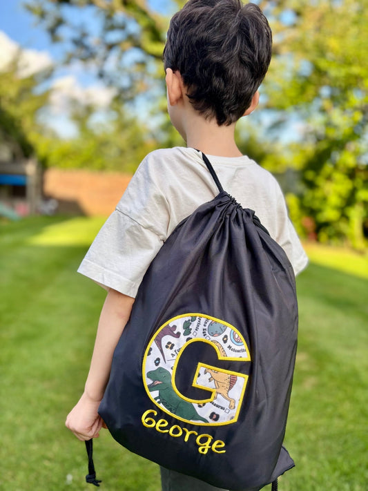 Personalised Dinosaur Drawstring Bag for Kids – Custom Name Gym & PE Bag - Little Mamma Duck