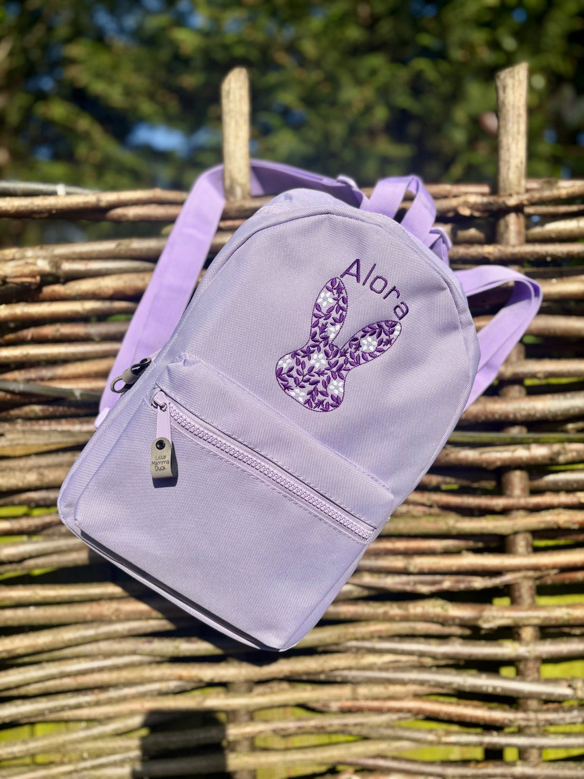 Personalised Embroidered Flower Bunny Rucksack – Lilac - Little Mamma Duck