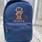 Personalised Embroidered Robot Theme Navy Rucksack - Little Mamma Duck