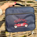 Personalised Embroidered Vintage Car Navy Insulated Lunch Bag - Little Mamma Duck