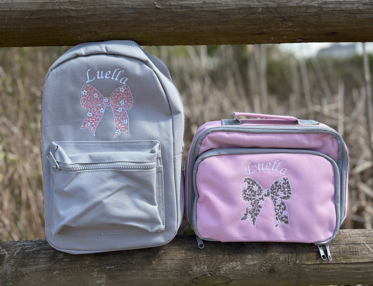 Personalised Flower Bow Rucksack & Lunch Bag Set - Little Mamma Duck