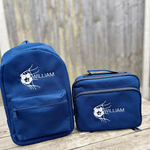Personalised Football Theme Navy Rucksack & Lunch Bag Set - Little Mamma Duck