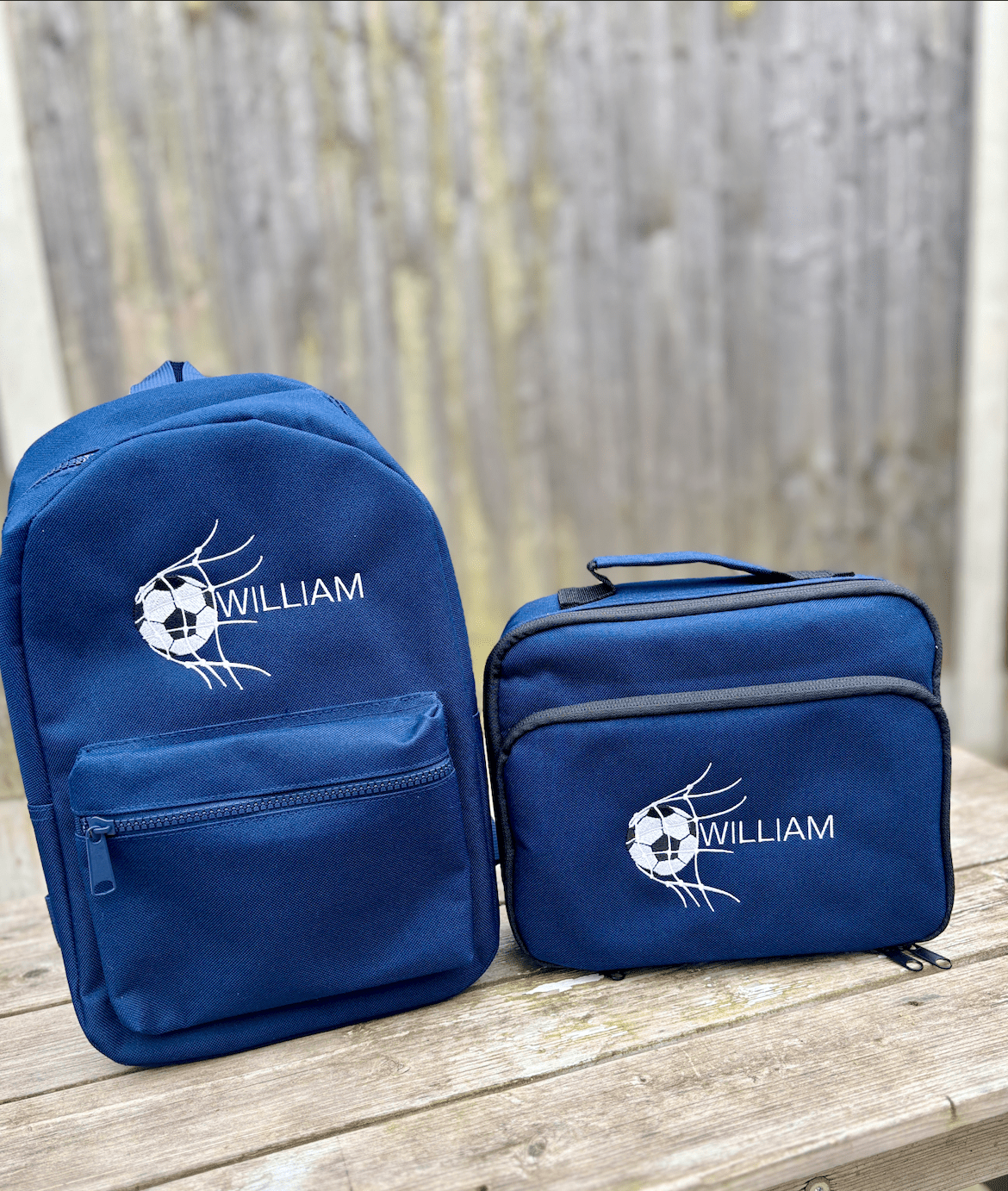 Personalised Football Theme Navy Rucksack & Lunch Bag Set - Little Mamma Duck