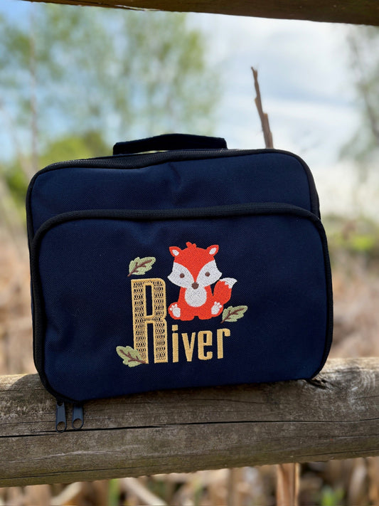 Personalised Fox Insulated Lunch Bag – Navy - Little Mamma Duck