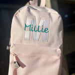Personalised Gingham Initial Name Backpack and Lunch Bag – Baby Pink - Little Mamma Duck