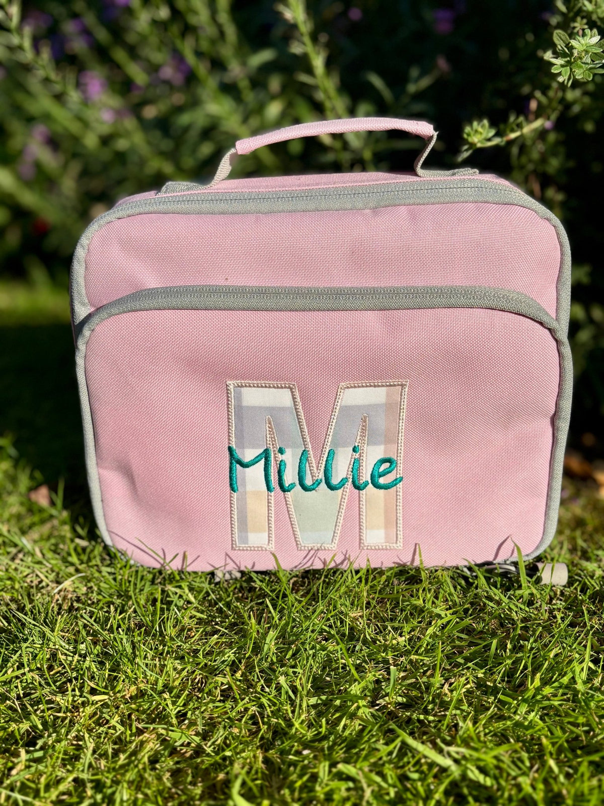 Personalised Gingham Initial Name Backpack and Lunch Bag – Baby Pink - Little Mamma Duck