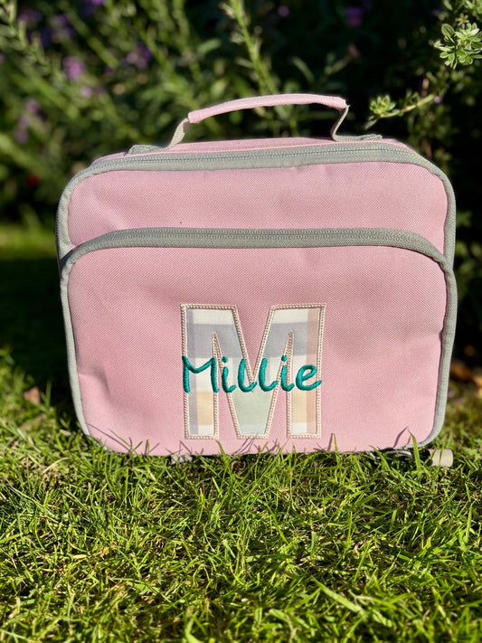 Personalised Gingham Initial Name Backpack and Lunch Bag – Baby Pink - Little Mamma Duck