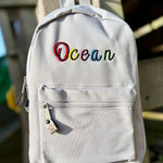 Personalised Grey Rucksack with Shadow Script Name - Little Mamma Duck