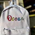 Personalised Grey Rucksack with Shadow Script Name - Little Mamma Duck