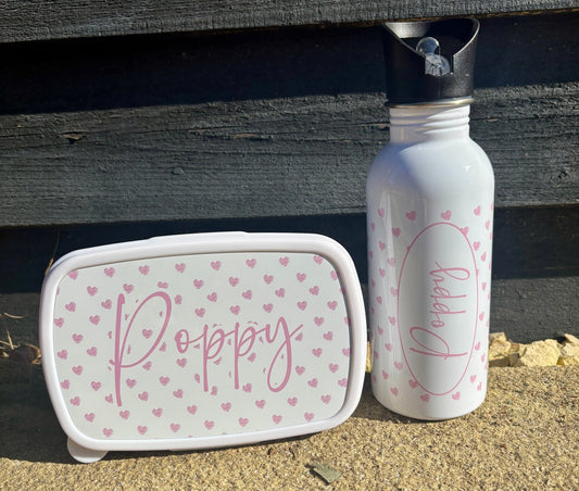 Personalised Heart Water Bottle & Lunch Box Set for Kids - Little Mamma Duck