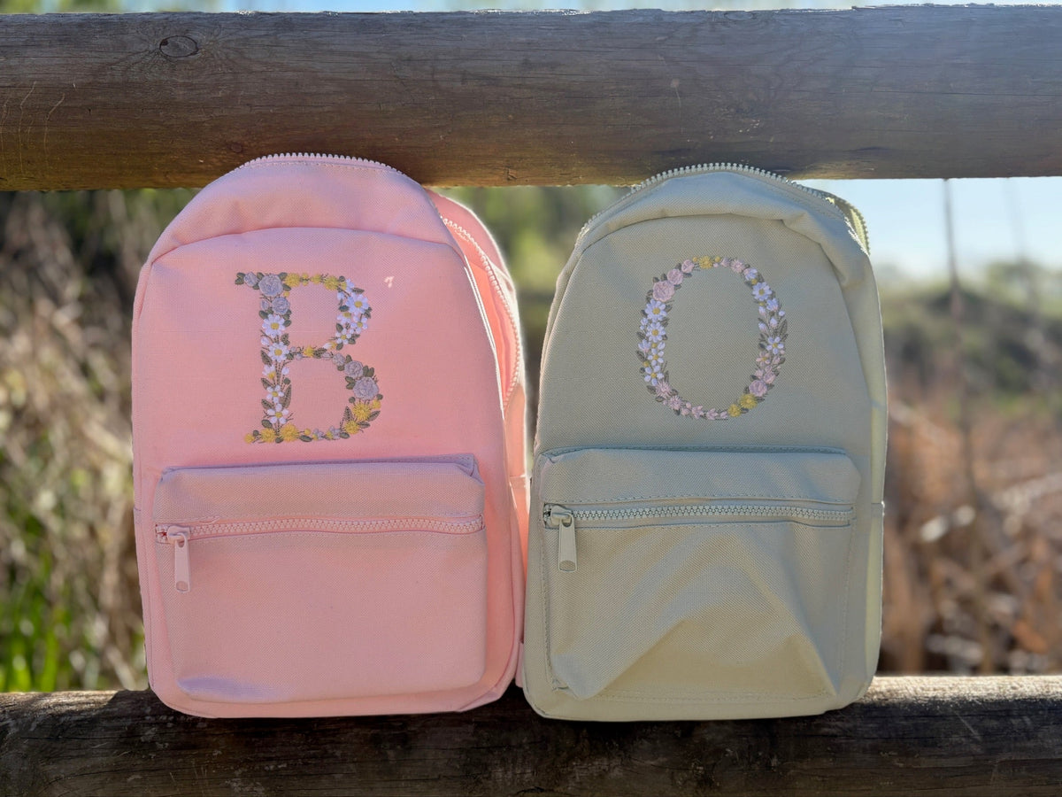Personalised Initial Floral Baby Pink Rucksack - Daisy - Little Mamma Duck