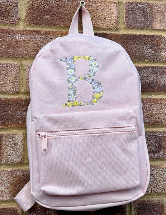 Personalised Initial Floral Baby Pink Rucksack - Daisy - Little Mamma Duck