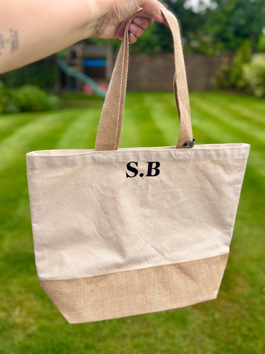Personalised Initial Jute Tote Bag - Little Mamma Duck
