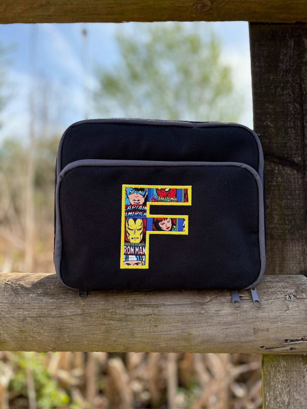 Personalised Initial Superhero Black Lunch Bag - Little Mamma Duck