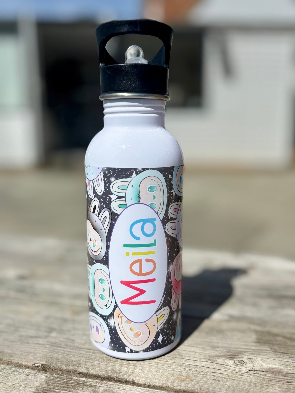 Personalised Labubu Inspired Kids Water Bottle | Custom Name Bottle - Little Mamma Duck