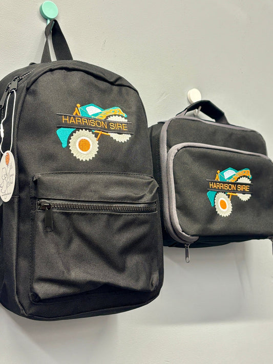 Personalised Monster Truck black Rucksack & Lunch Bag - Little Mamma Duck