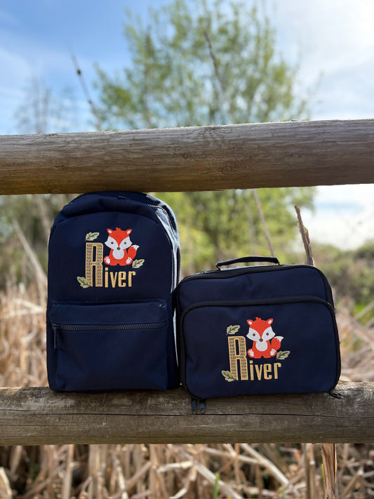 Personalised Navy Fox Backpack & Lunch Bag Set - Little Mamma Duck