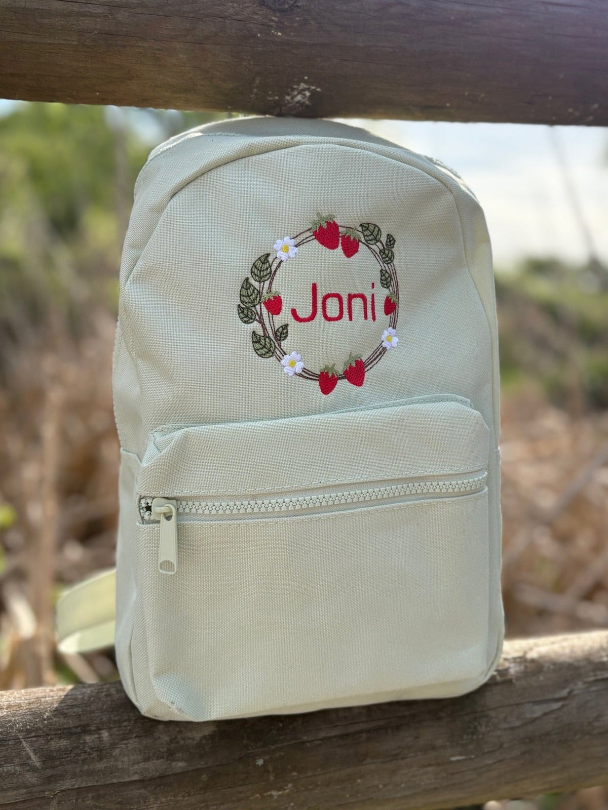 Personalised Pastel Green Strawberry Rucksack - Little Mamma Duck