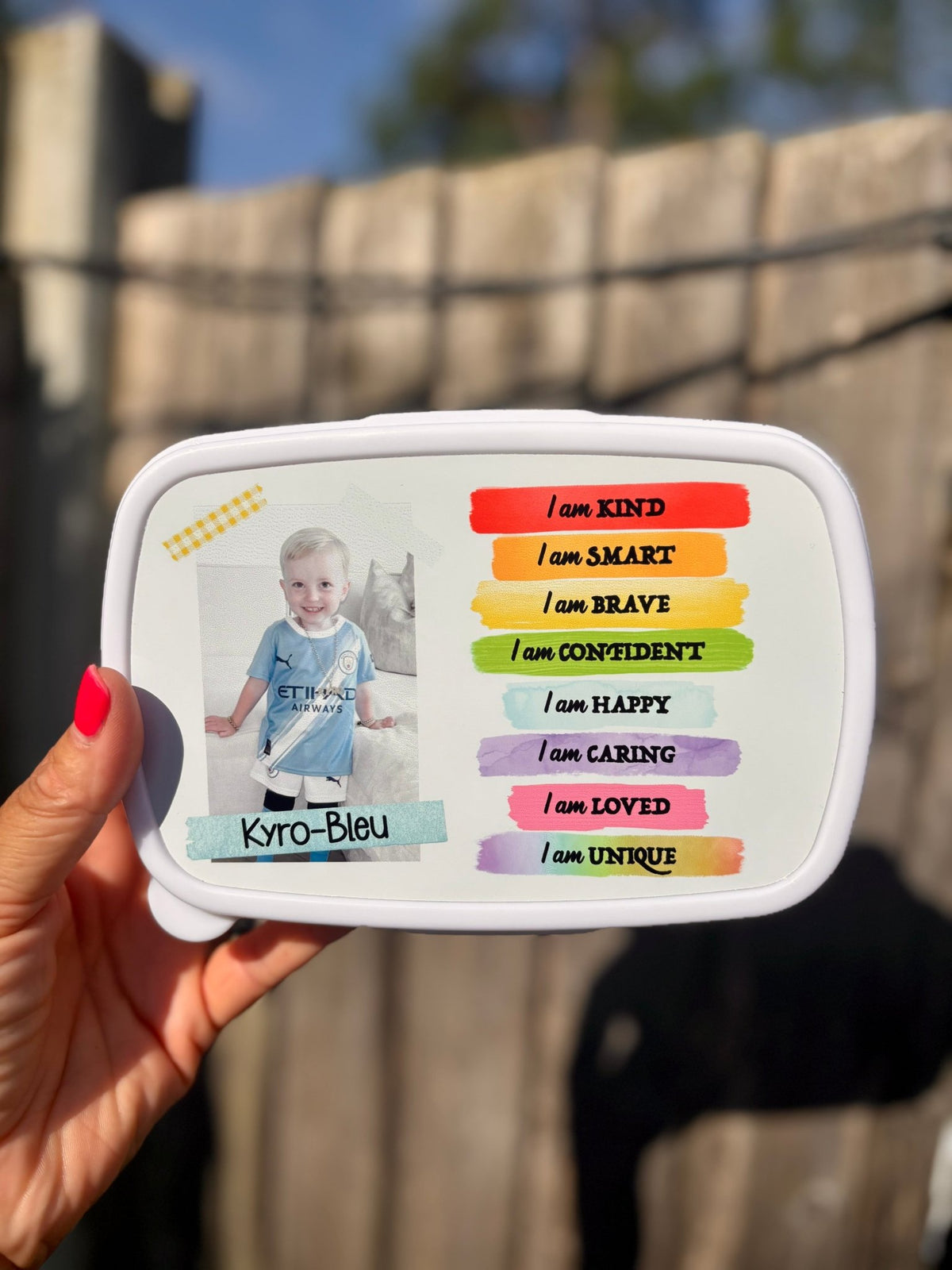 Personalised Photo & Affirmations Lunch Box & Water Bottle Set – Custom Kids School Set - Little Mamma Duck
