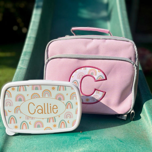 Personalised Rainbow Initial Lunch Bag & Lunch Box – Custom Kids’ Insulated Lunch Set - Little Mamma Duck
