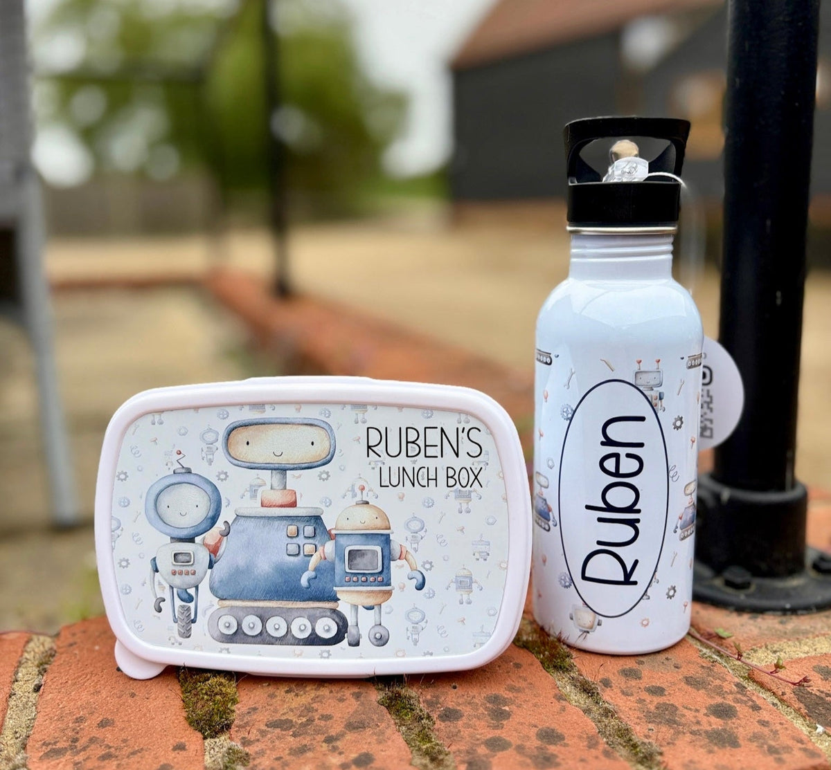 Personalised Robot Lunch Box & Water Bottle Set - Little Mamma Duck