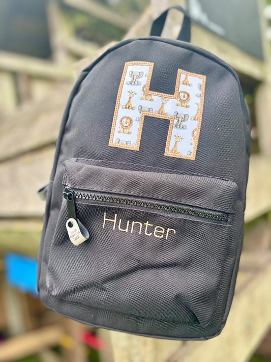 Personalised Safari Rucksack – Embroidered with Elephant, Giraffe & Lion - Little Mamma Duck